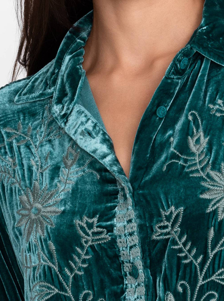 Georgina Velvet Oversized Shirt - Deep Teal