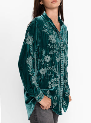 Georgina Velvet Oversized Shirt - Deep Teal