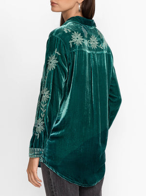 Georgina Velvet Oversized Shirt - Deep Teal