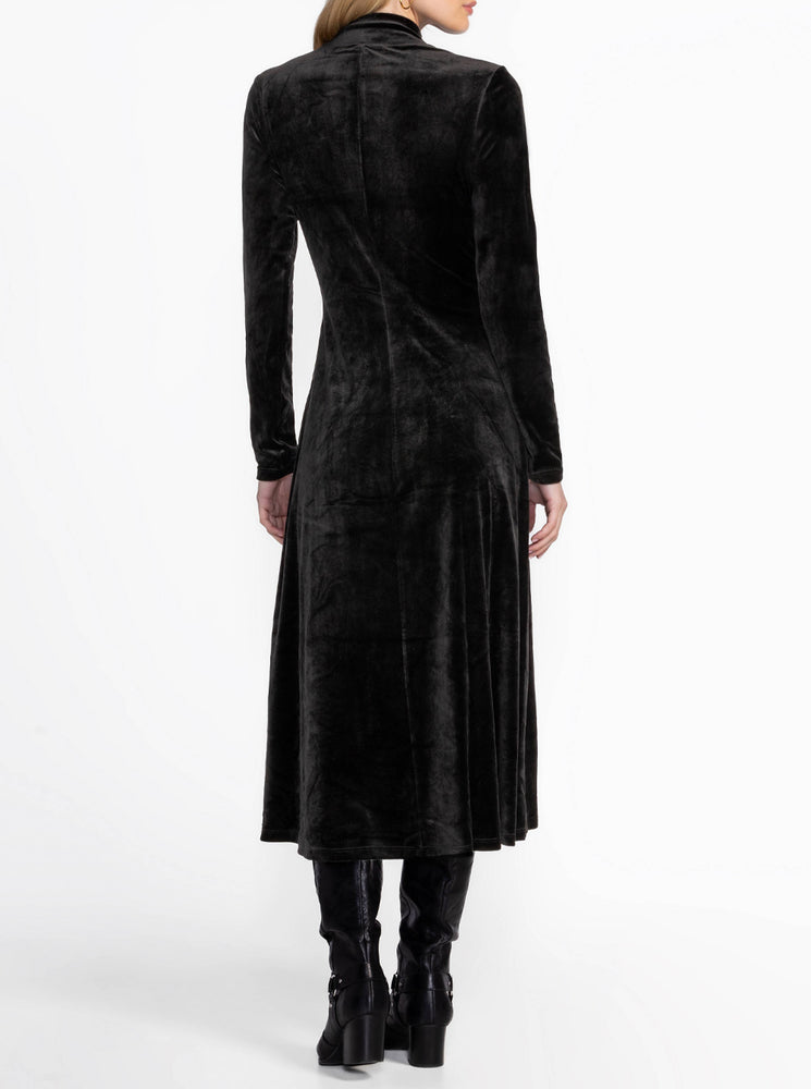 Stretch Velvet Mock Neck Dress - Black