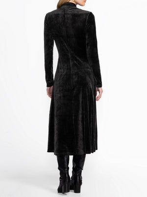 Stretch Velvet Mock Neck Dress - Black
