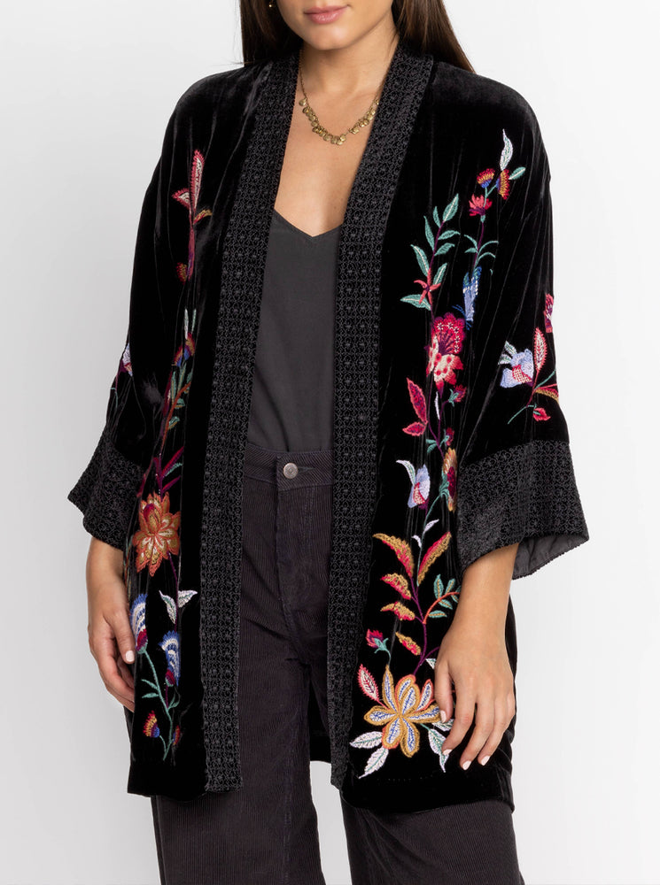 Sandra Wide Cuff Velvet Kimono - Black