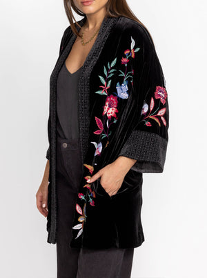 Sandra Wide Cuff Velvet Kimono - Black