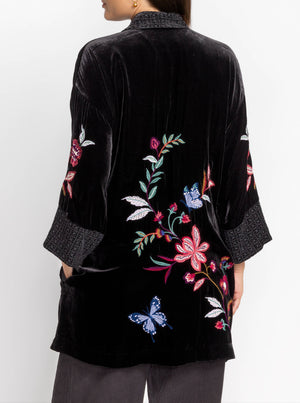 Sandra Wide Cuff Velvet Kimono - Black