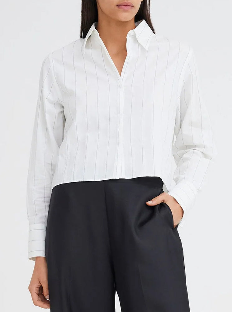 Cart Cotton Shirt - White/Navy Stripe