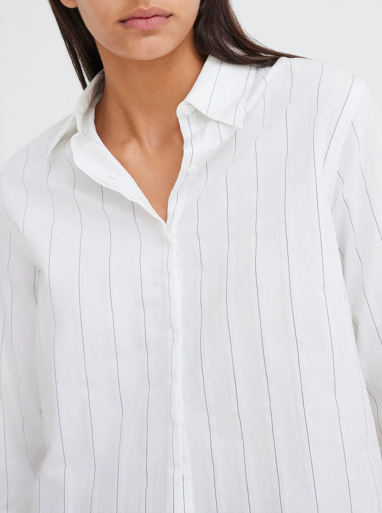 Cart Cotton Shirt - White/Navy Stripe