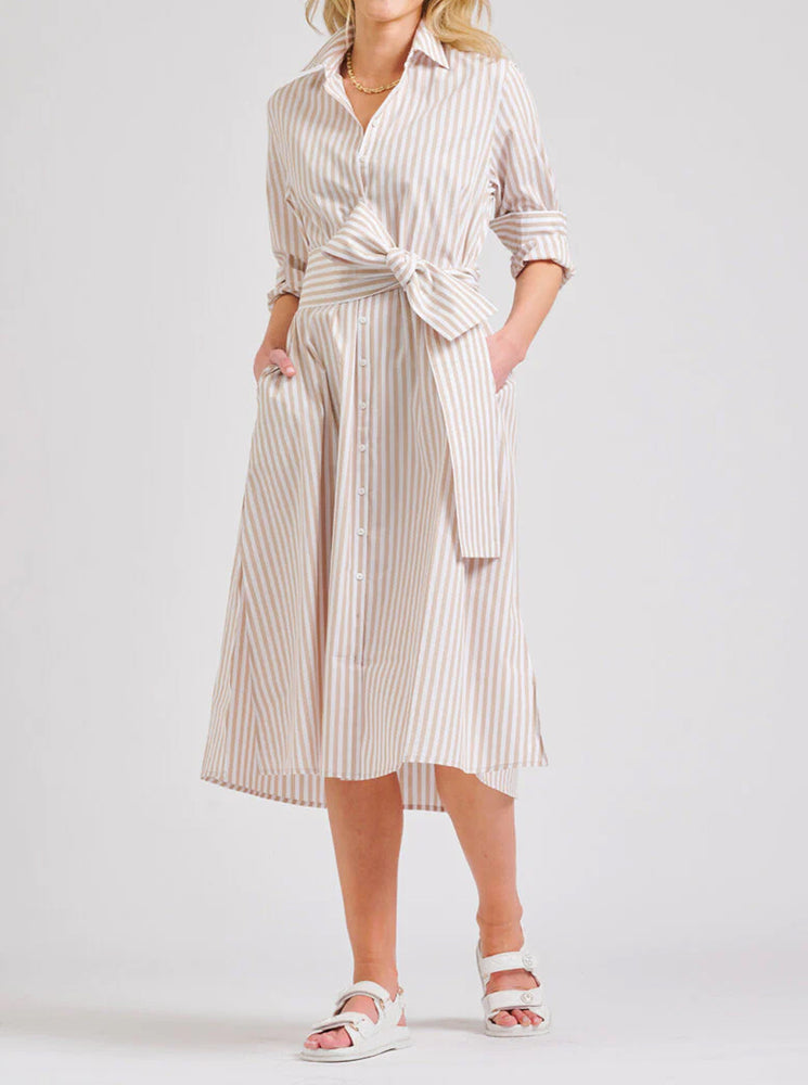 The Luna Oversized Long Shirtdress - Stone Stripe