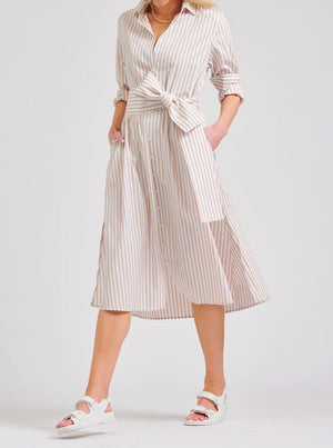 The Luna Oversized Long Shirtdress - Stone Stripe