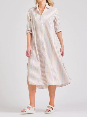 The Luna Oversized Long Shirtdress - Stone Stripe