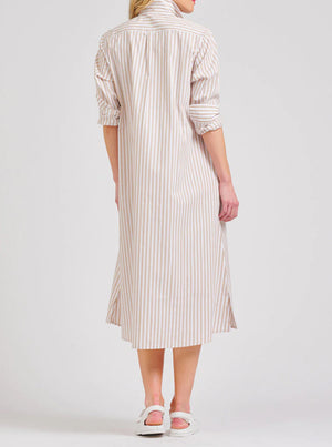 The Luna Oversized Long Shirtdress - Stone Stripe