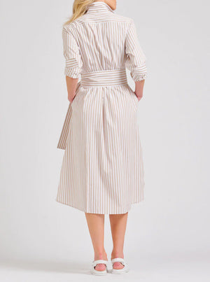 The Luna Oversized Long Shirtdress - Stone Stripe