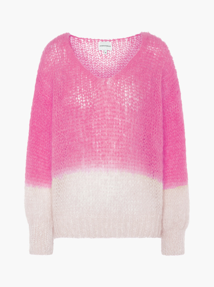 Milana 2-Colored LS Mohair Knit - Pink/White