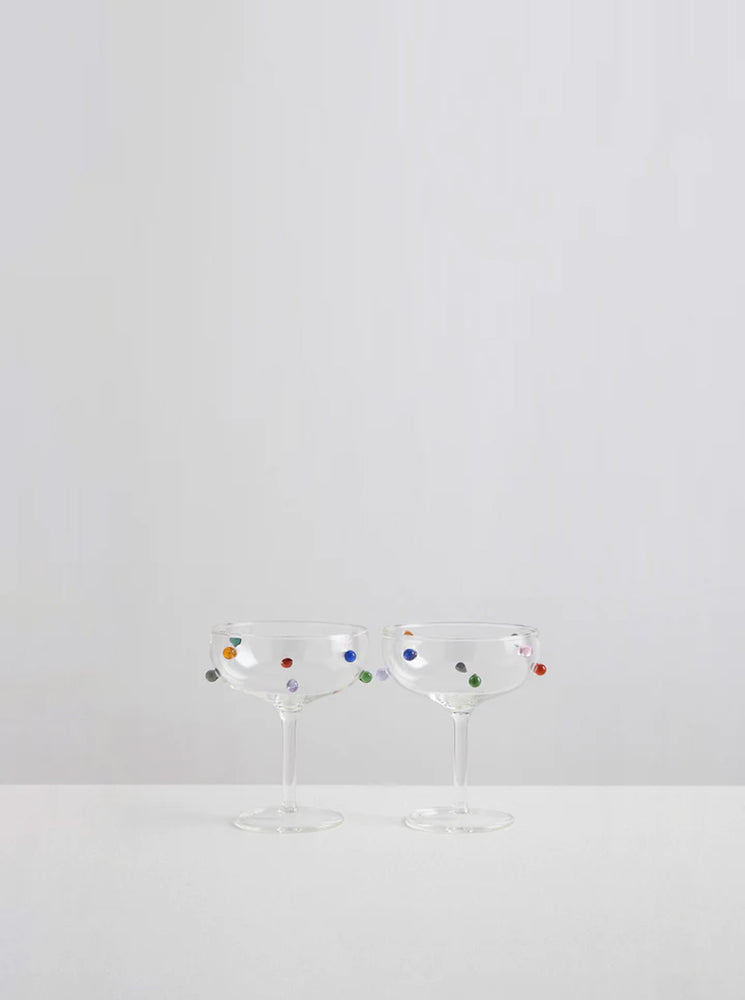 2 Pomponette Champagne Coupes - Clear/Multi