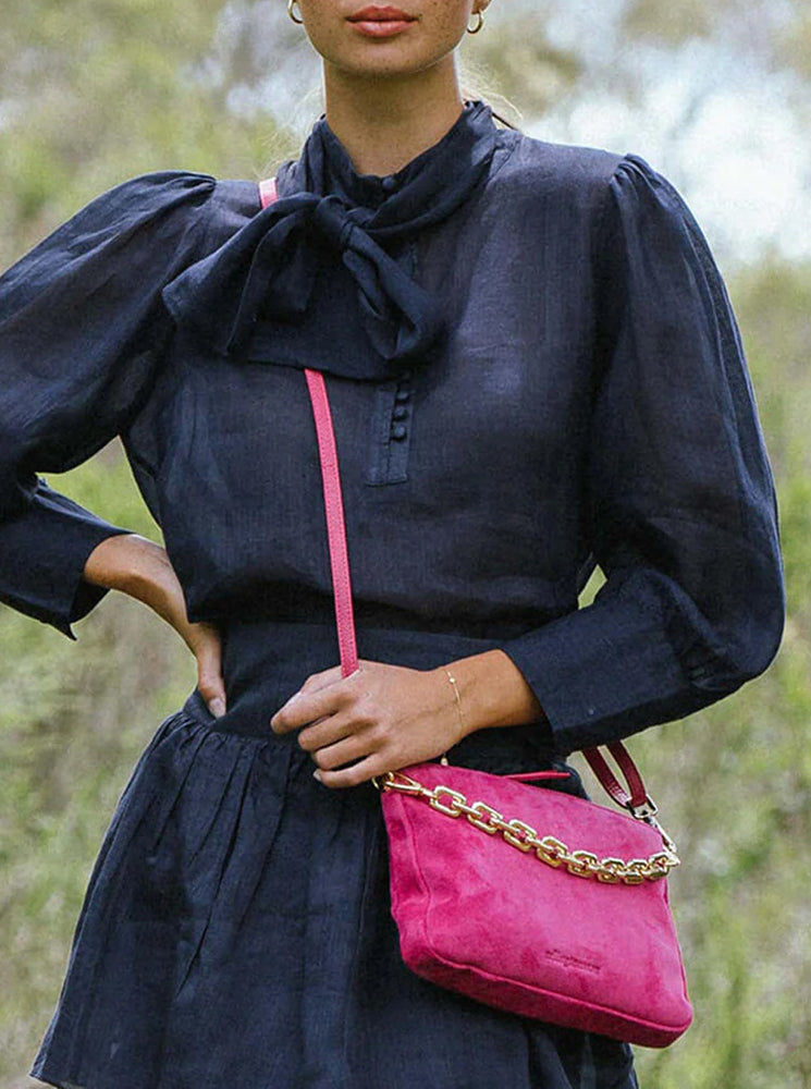 Samantha Crossbody - Hot Pink Suede