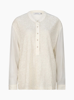 Sequin Tuxedo Shirt - Alabaster