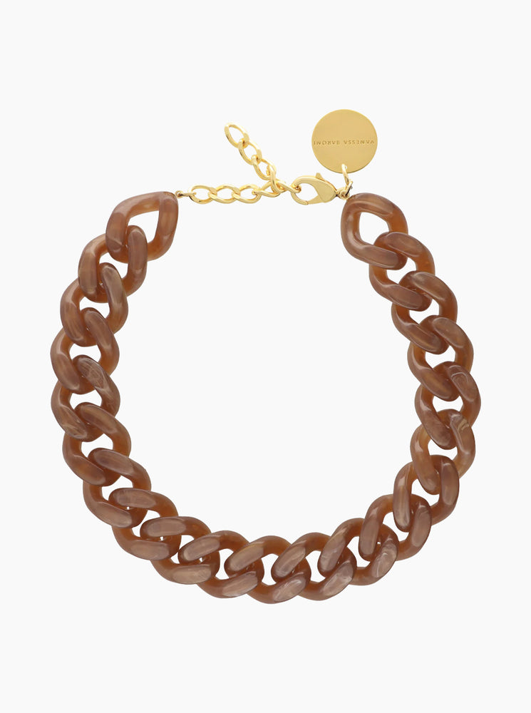 Flat Chain Necklace - Caramel Marble