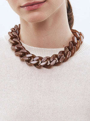 Flat Chain Necklace - Caramel Marble