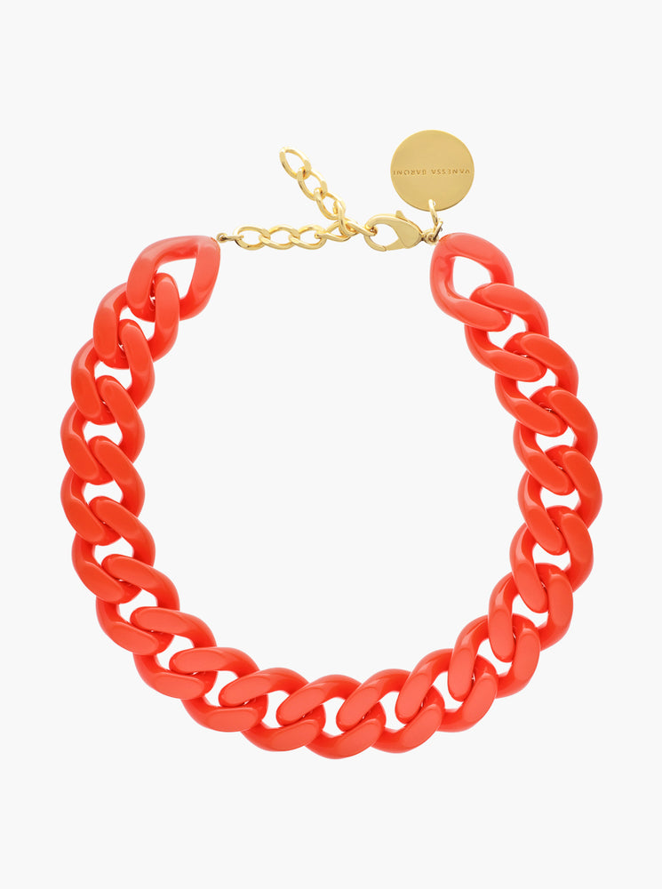 Flat Chain Necklace - Coral