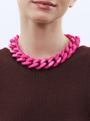 Flat Chain Necklace - Fuchsia