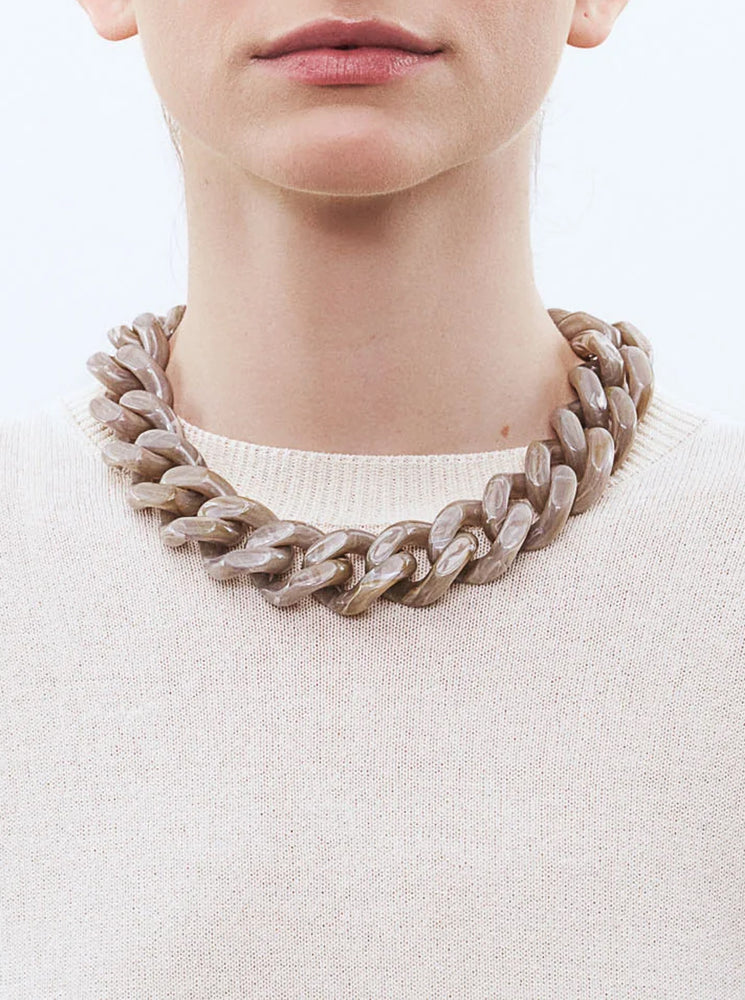 Flat Chain Necklace - Greige Marble