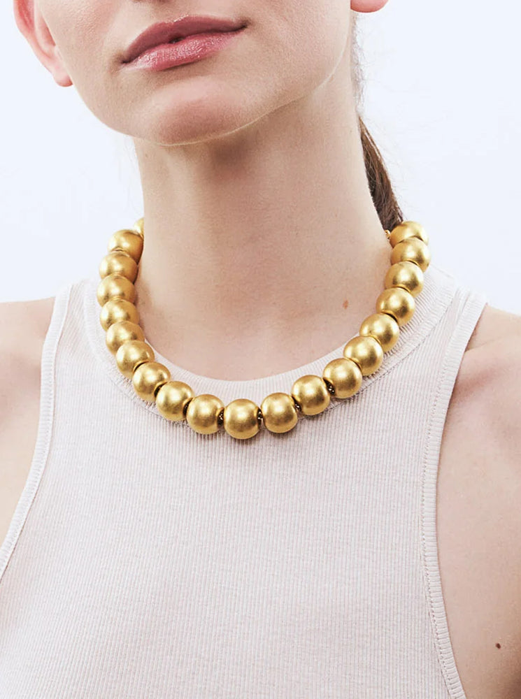 Small Beads Necklace Short - Gold Vintage