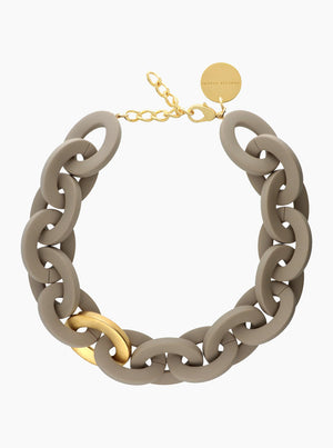 Oval Necklace Short with Gold - Matt Light Taupe
