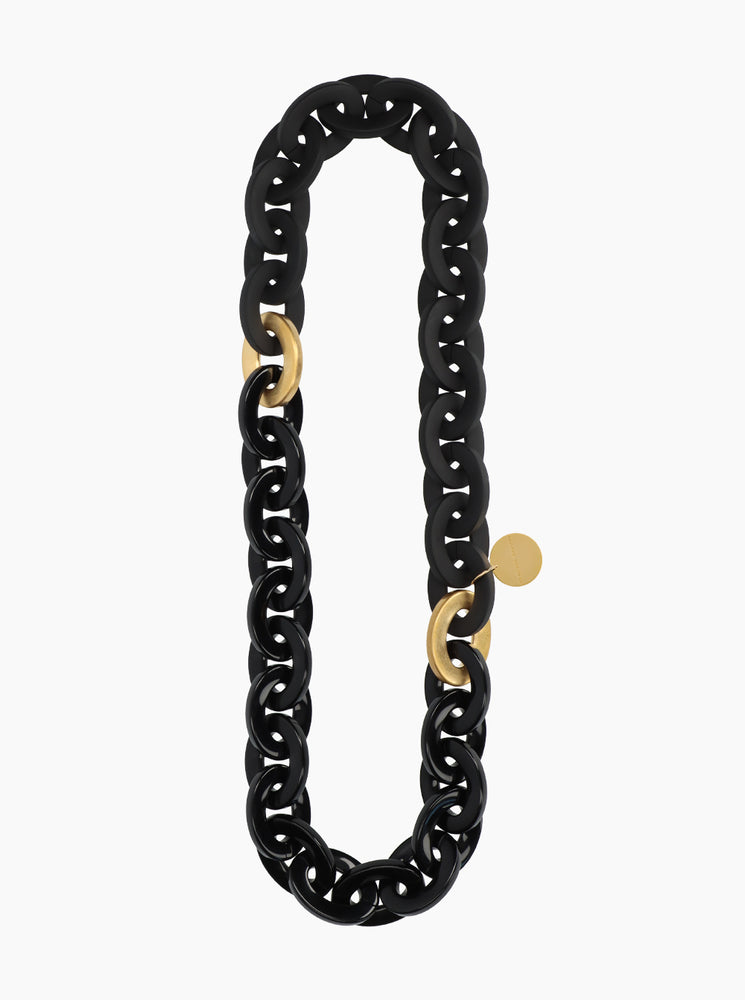 Oval Necklace Long with Gold - Black/Matt Black