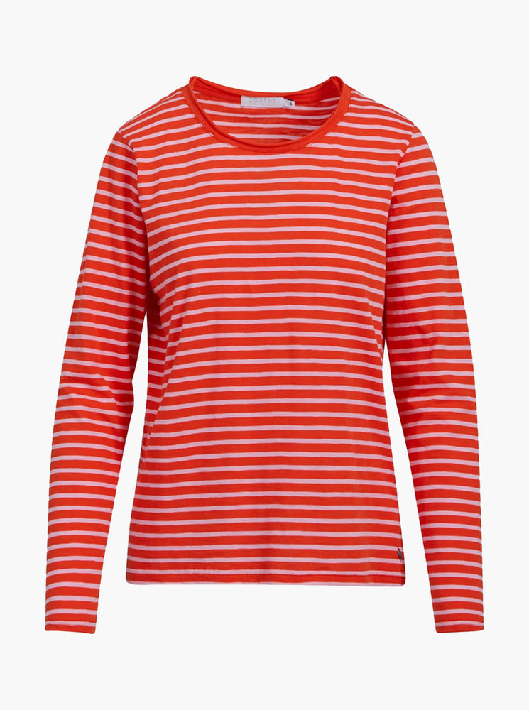 Long Sleeve T-Shirt W. Stripes - Powder Pink/Lipstick Red Stripe