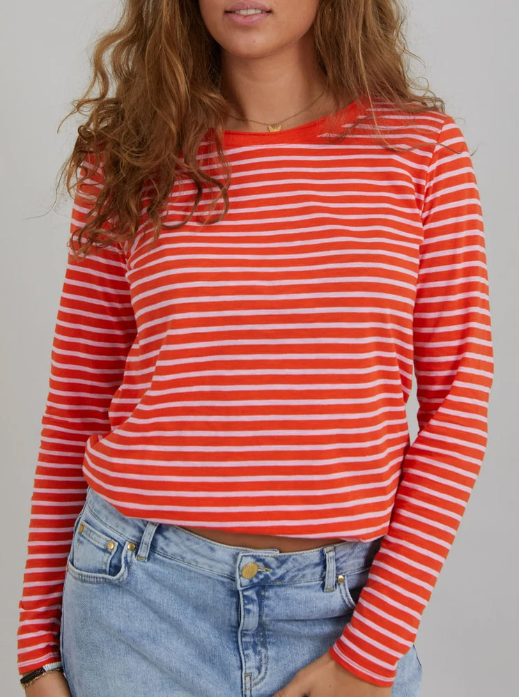 Long Sleeve T-Shirt W. Stripes - Powder Pink/Lipstick Red Stripe