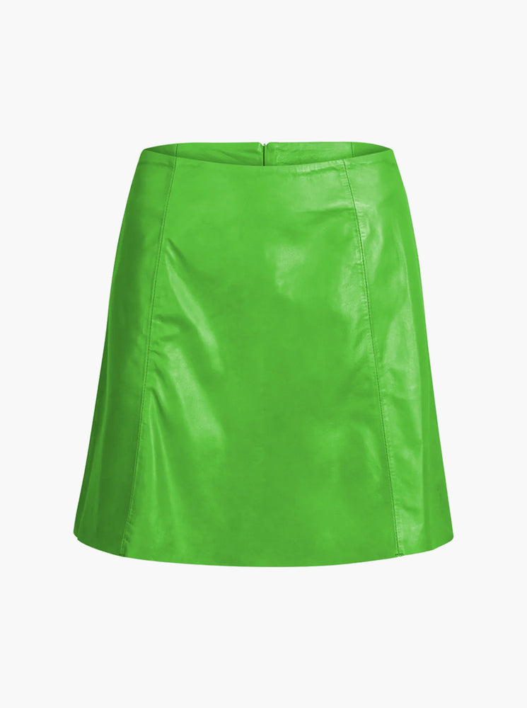 Short A-Line Leather Skirt - Flashy Green