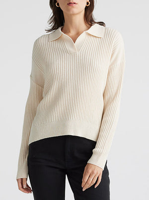 
            
                Load image into Gallery viewer, Collar Trim V-Neck - Buttermilk
            
        