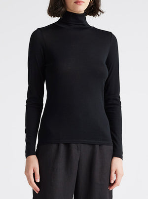 Turtle Neck Merino Tee - Black