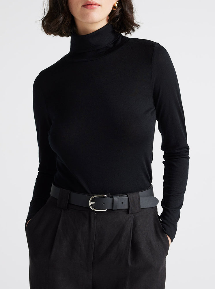 Turtle Neck Merino Tee - Black