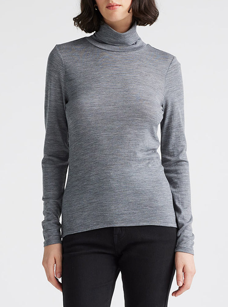 Turtle Neck Merino Tee - Mid Grey