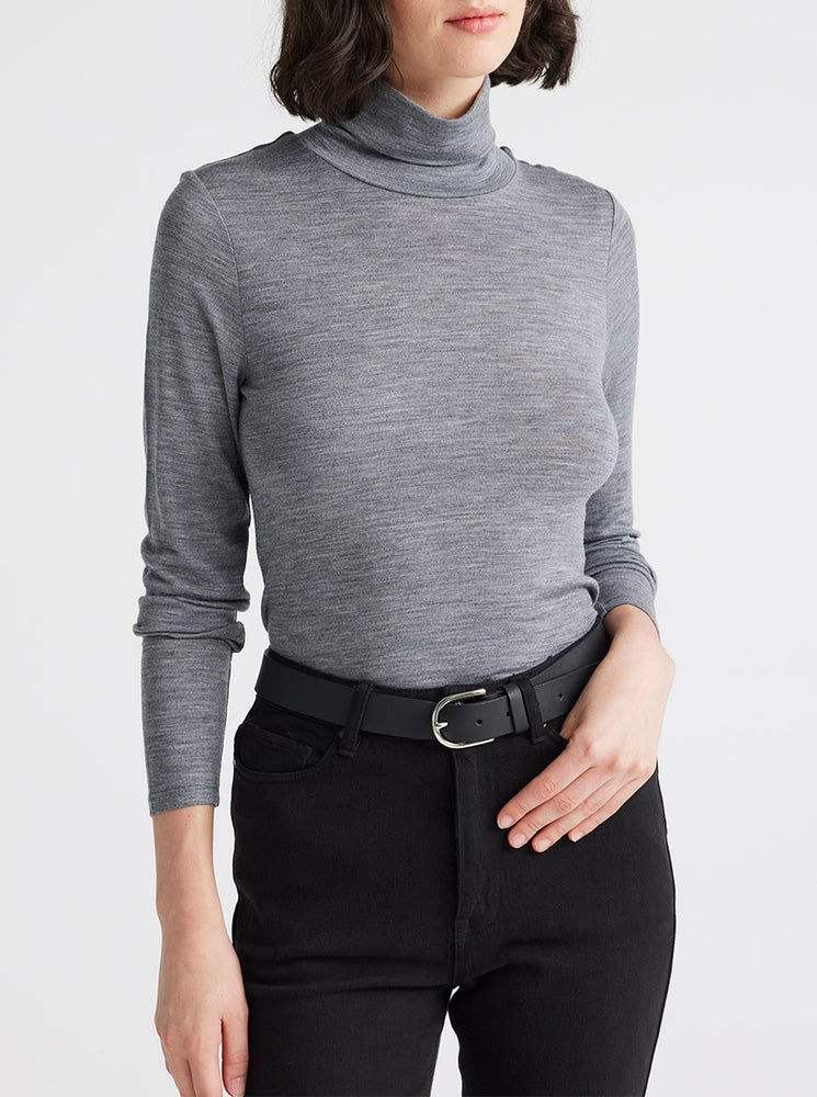 Turtle Neck Merino Tee - Mid Grey