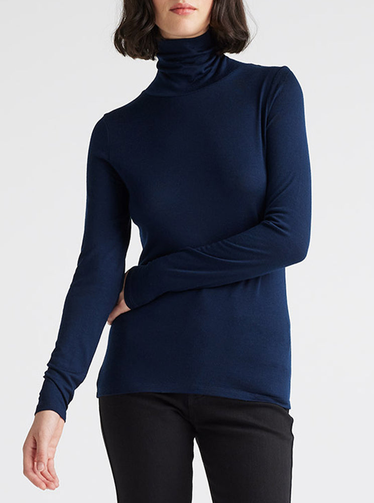 Turtle Neck Merino Tee - Navy