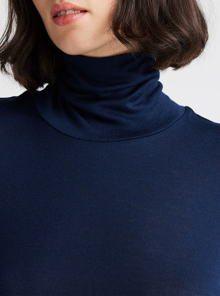 Turtle Neck Merino Tee - Navy