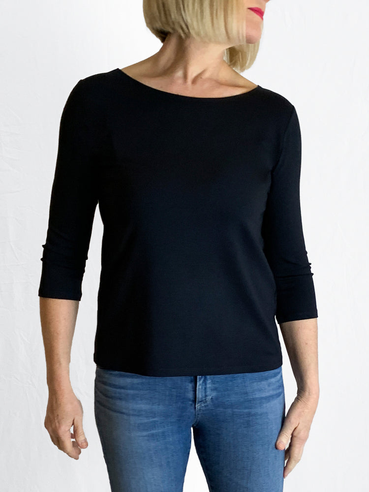 Relaxed Boat Neck Top - French Navy