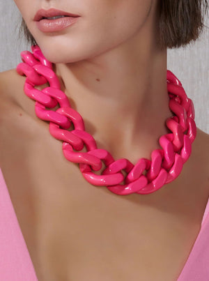 BIG Flat Chain Necklace - Pink